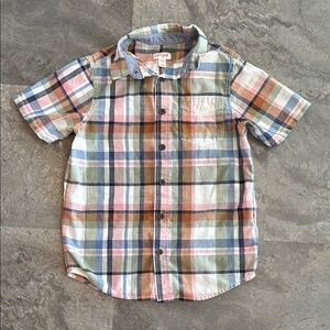 Cat & Jack Plaid Short Sleeve Button Up Dress Shirt, Pocket, Cute, Size M (8/10)